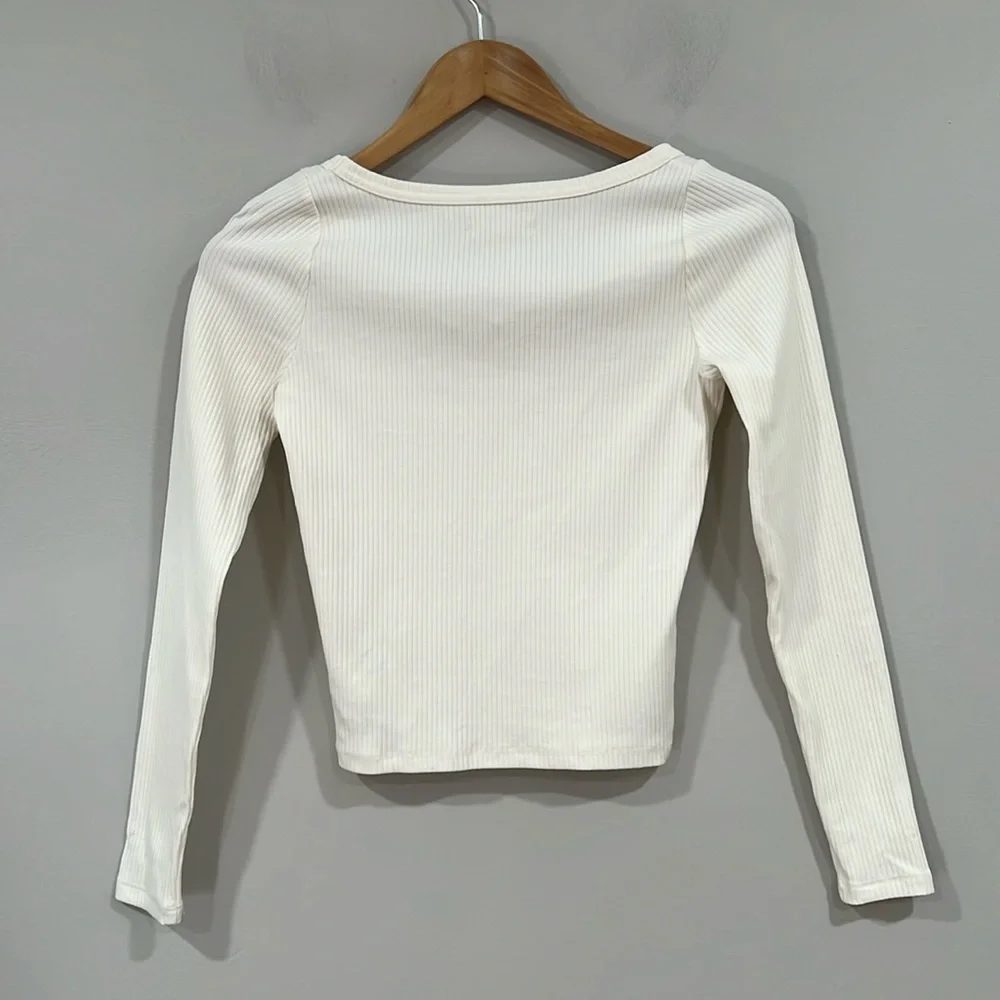 Madewell Cream Ribbed Long Sleeve Crop Top XXS NWT